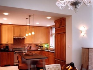 With the right design a townhouse kitchen becomes a spacious area for living and dining
