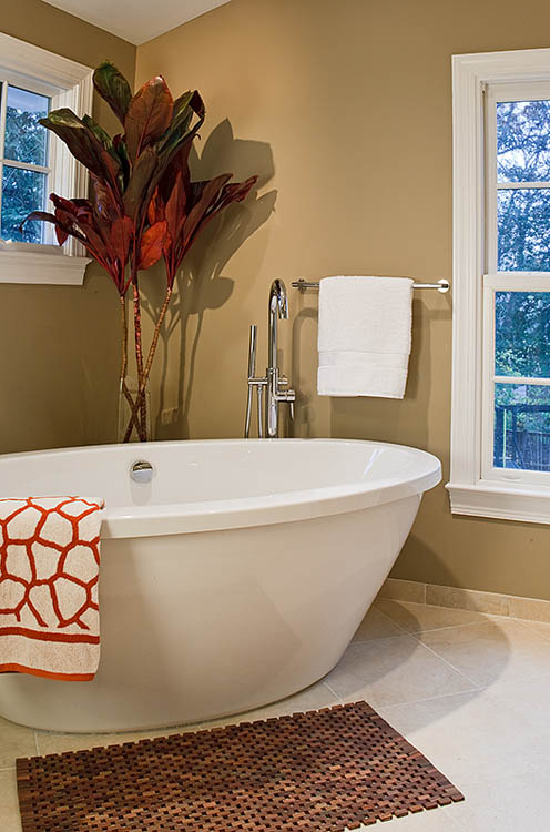 A small bathroom remodel features pops of color 