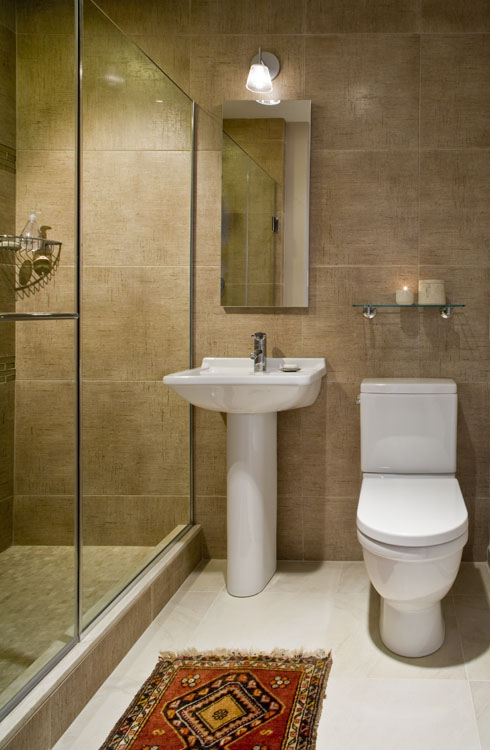 Shower installed in a small bathroom remodel