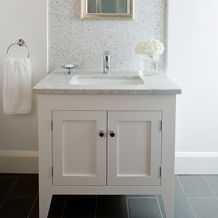 A modern bathroom remodel.