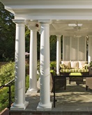 outdoor porch with pillars abd ceiling fan
