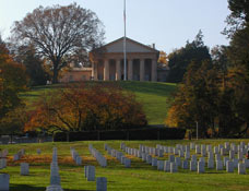 greek revival building in a cemetery