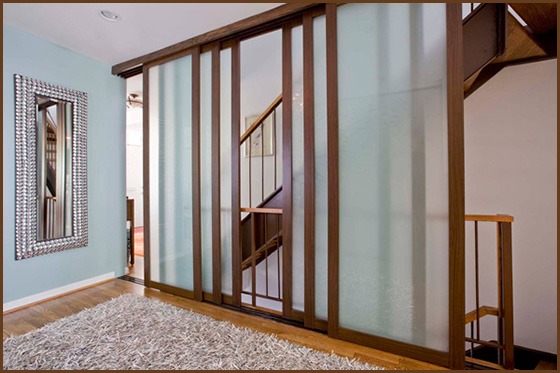 sliding frosted glass doors in modern renovation