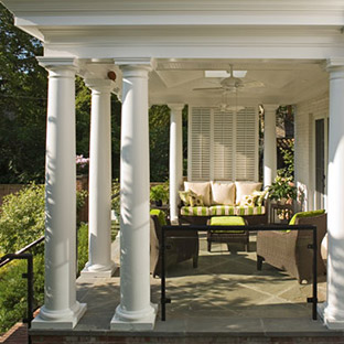 patio with green and white furniture