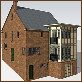 a 3d model of a brick building with windows