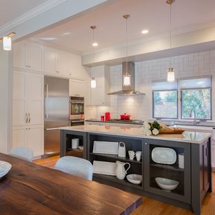 A recently remodeled kitchen in a DC home with an island for storage