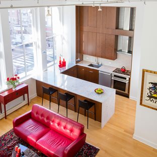 aerial view of an updated kitchen