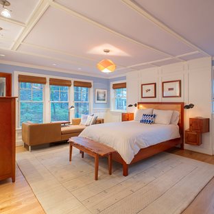 modern bedroom with pops of natural wood