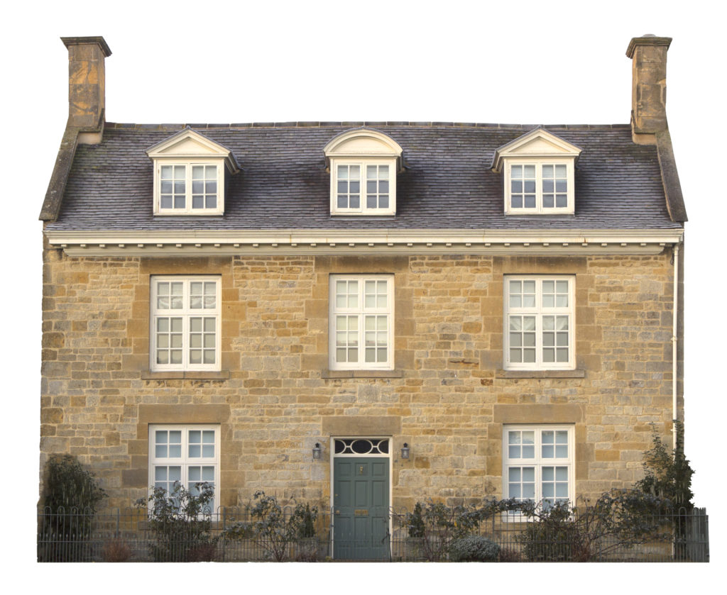 Cut-out Georgian Style house on white background.