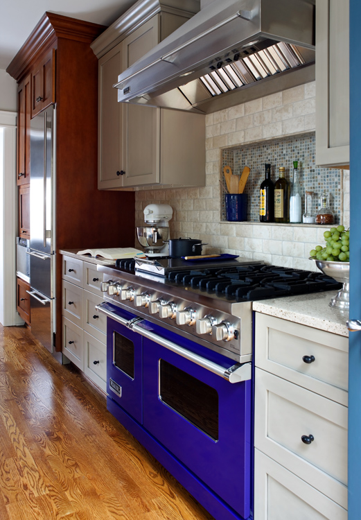 Beautiful kitchen design with blue appliances