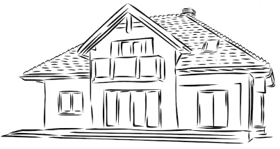 a drawing of a house in black and white