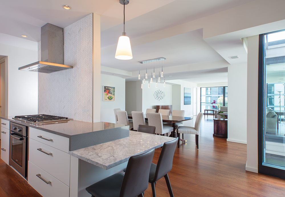 Kitchen with low countertops and seating